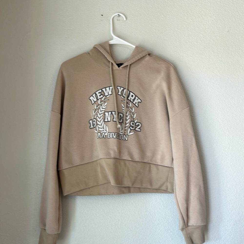 Justify Tan Graphic Cropped Hoodie Kids Small